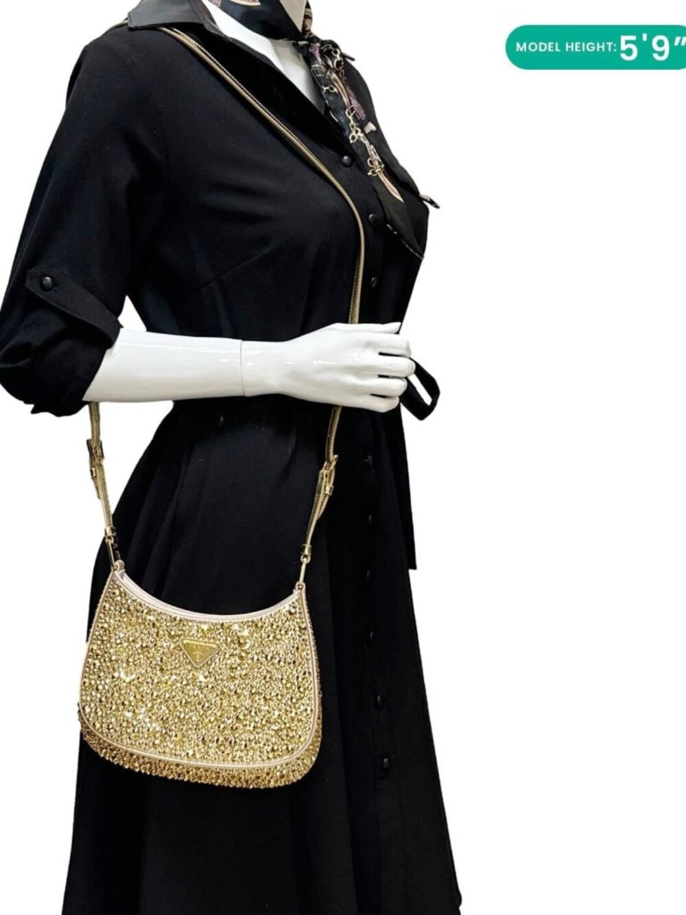 Prada Cleo Cristal Embellished Satin Shoulder Bag Gold - Picture 2 of 13